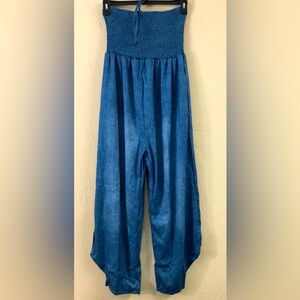 Sleeveless Halter Tube Top Pant JumpSuit Large Blue Stretchy